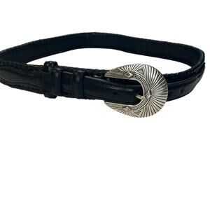 Nadim USA  vintage M.M. Rogers black leather silver western belt size 32, 34